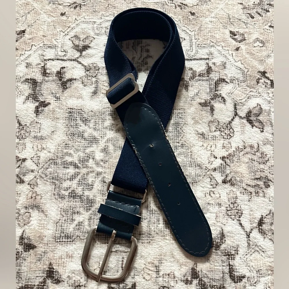 Softball. Baseball. Navy Youth Athletic Belt with Silver Buckle